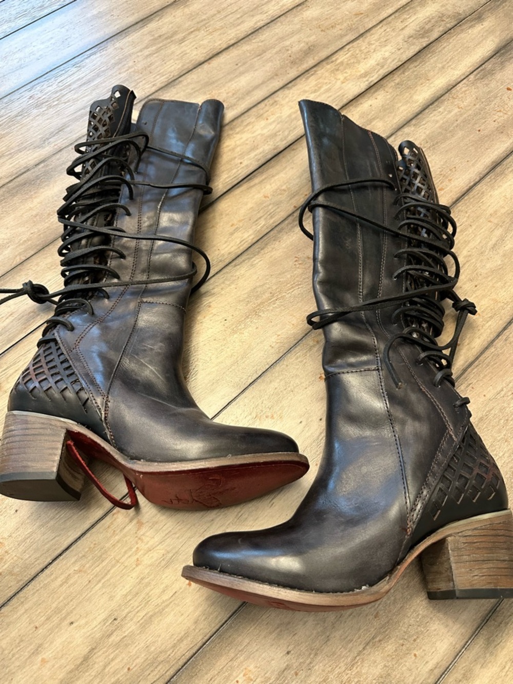 Freebird Black Lace-Up Leather Mid-Calf Boots